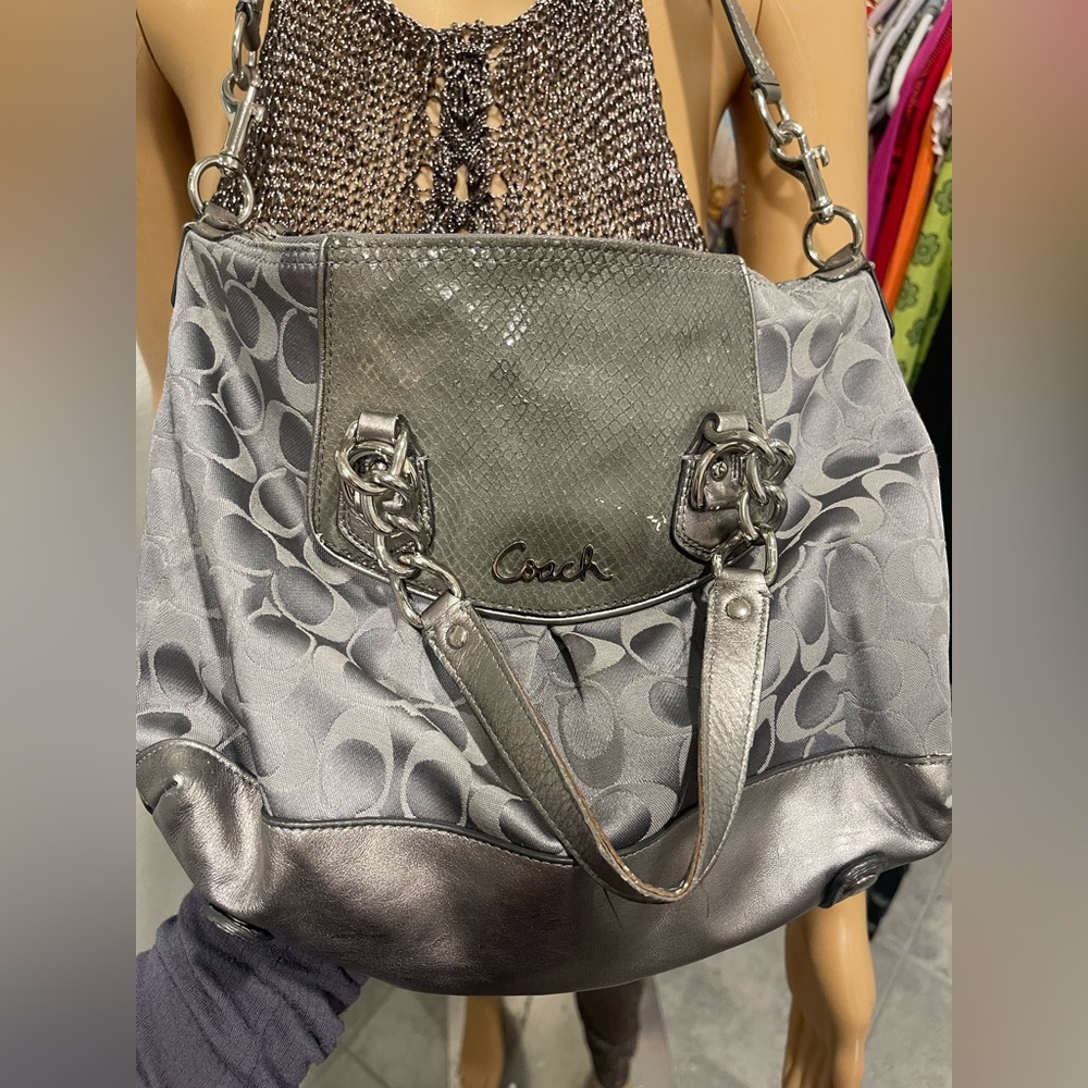 Vintage Coach Ashley Signature Silver Metallic Shoulder Bag